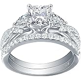 Newshe Jewellery Wedding Ring Set for Women Cubic Zirconia Engagement Rings 925 Sterling Silver Bridal Sets Princess Pear Promise Anniversary Band Size 4-13