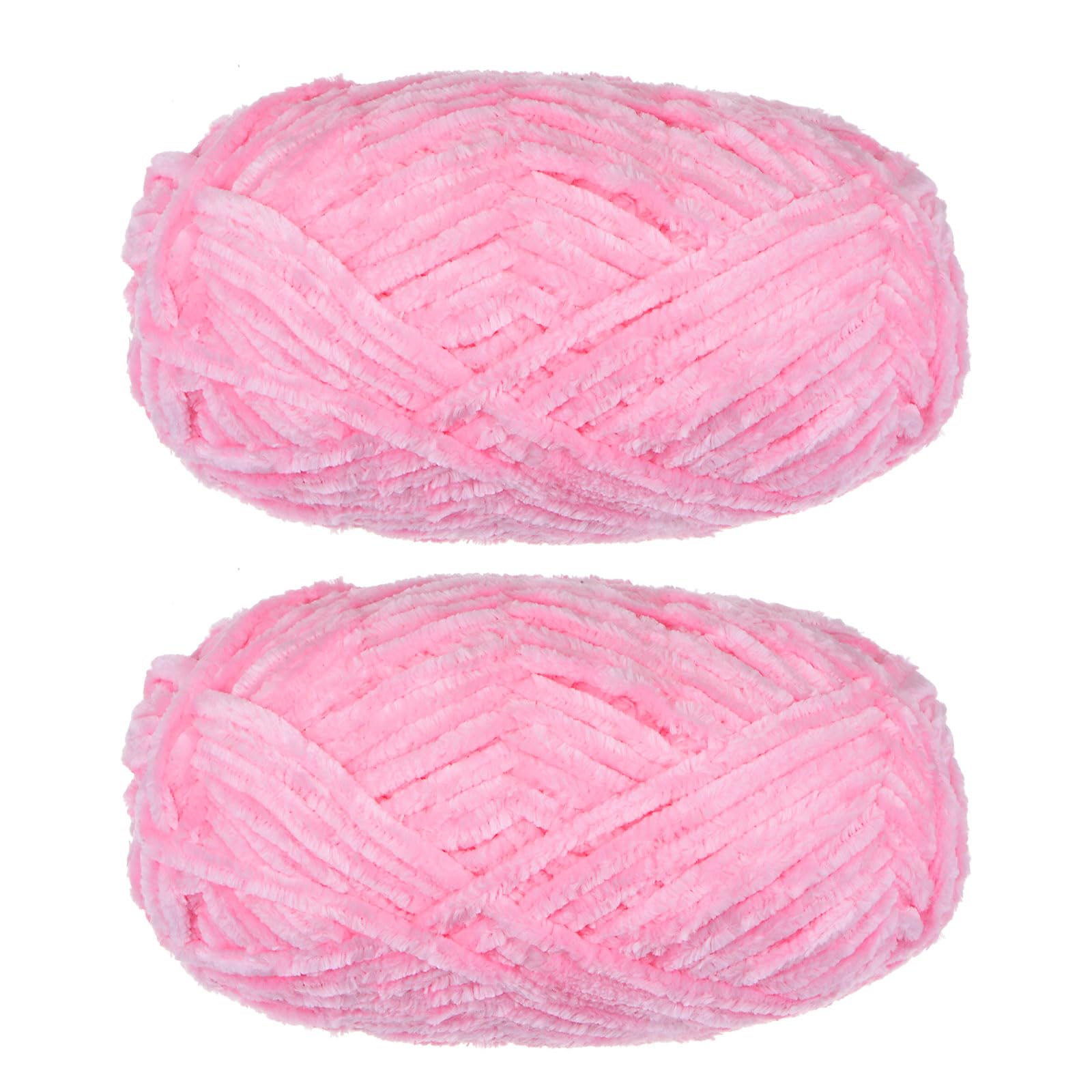 Uxcell uxcell 2Skeins Velvet Yarn Chenille Yarn 2x100g/7.1oz 174 Yards Total Length #6 Super Bulky Polyester Soft Blanket Yarn for Knitting Weaving Bag Scarf, Pink