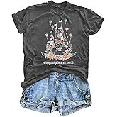 Magical Shirt for Women Happiest Place On Earth T-Shirt Balloon Flower Graphic Short Sleeve Tops Holiday Tee