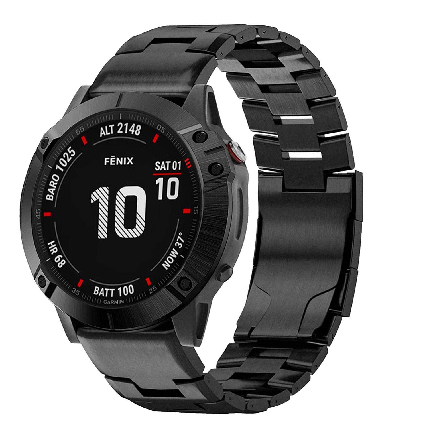 ahayo Titanium Watch Strap for Fenix 7X / Fenix 6X /Fenix 5X, Quick Fit 26mm Adjustable Titanium Alloy Wrist Strap with Stainless Steel Clasp for Garmin Enduro,Fenix 3,Tactix Delta, Black