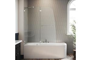 ELEGANT Frameless Hinged Bathtub Shower Door 48" W x 58" H, 2 Glass Panels, 5/16" Clear Tempered Glass Bathtub Doors, Pivot Tub Screen, Chrome Finish