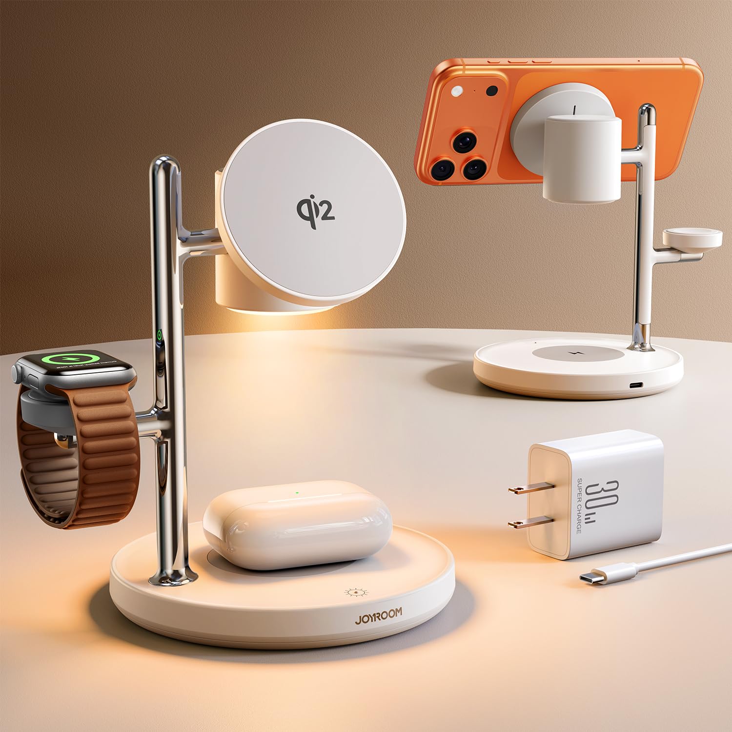 Photo 1 of 15W MagSafe for JOYROOM, Fast Qi2 Certified 4-in-1 MagSafe Charging Station for Apple, Wireless Charger for iPhone 17/16/15 Pro Max, Pixel 10/9, iWatch, AirPods 4/3/2/Pro(Cable& 30W Adapter Included)