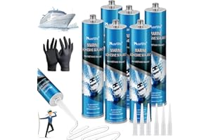 MUZEFANSI Marine Adhesive Sealant - Professional High Bond Strength for Boats, Hulls, and RV Roof, UV-Resistant, Waterproof, Fast Cure, for Above & Below Waterline - Complete with Gloves & Nozzle（10oz, 6Pack）