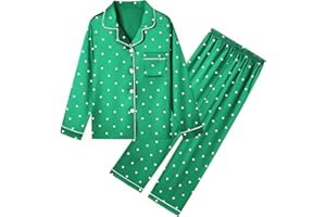 Umeyda Girls & Womens Satin Pajamas Set, 2 Pieces Silky Pjs Long Sleeve + Pants Sleepwear for Mom Kids and Boys