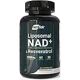 NutriFlair Liposomal NAD+ Supplement with Resveratrol 1000mg per Serving, 60 Capsules – High Absorption, Non-GMO, Made in USA