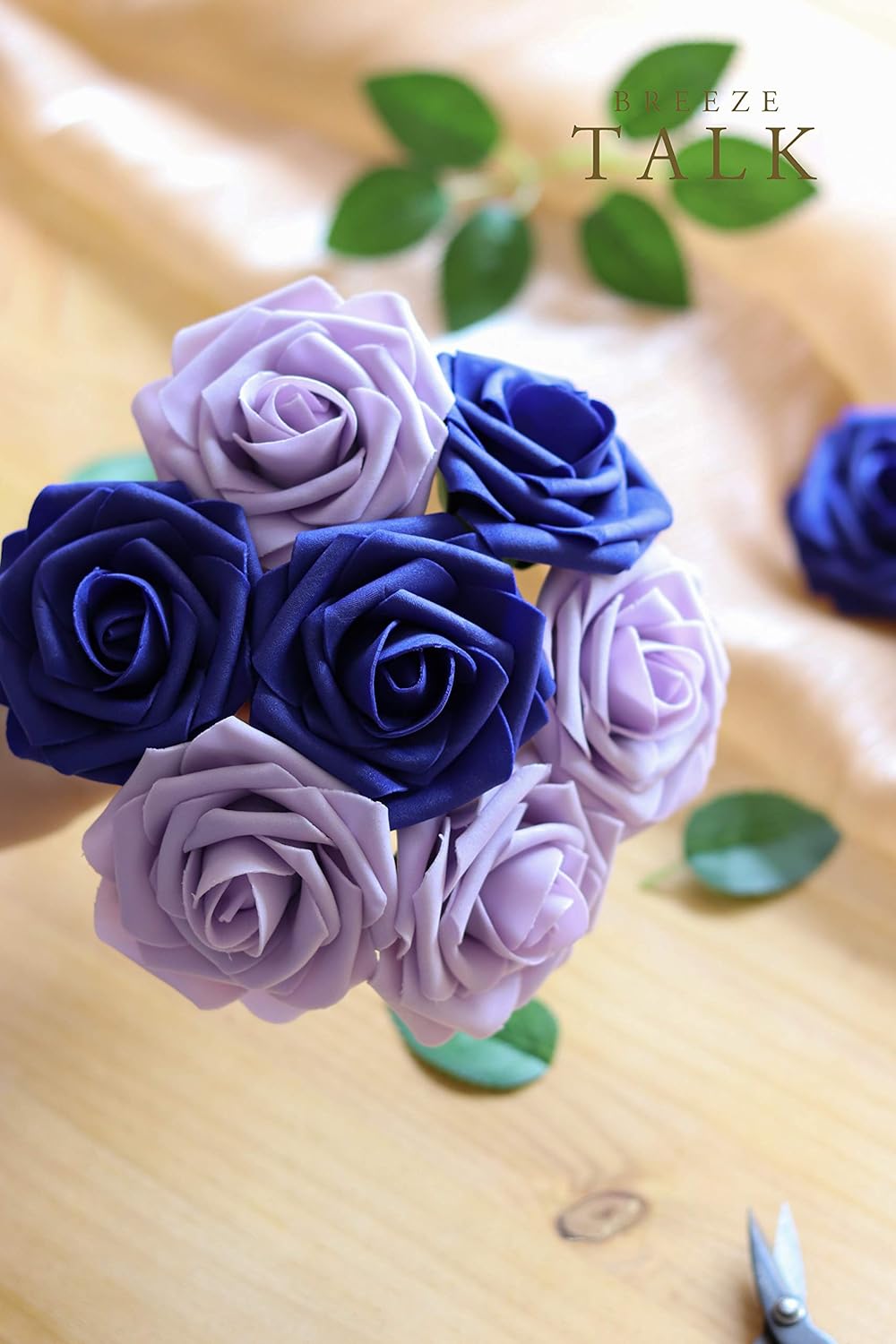 Amazon Com Breeze Talk Artificial Flowers Purple Shades Roses Realistic Fake Roses W Stem For Diy Wedding Bouquets Centerpieces Arrangements Party Baby Shower Home Decorations 50pcs Lilac Dark Blue Kitchen Dining