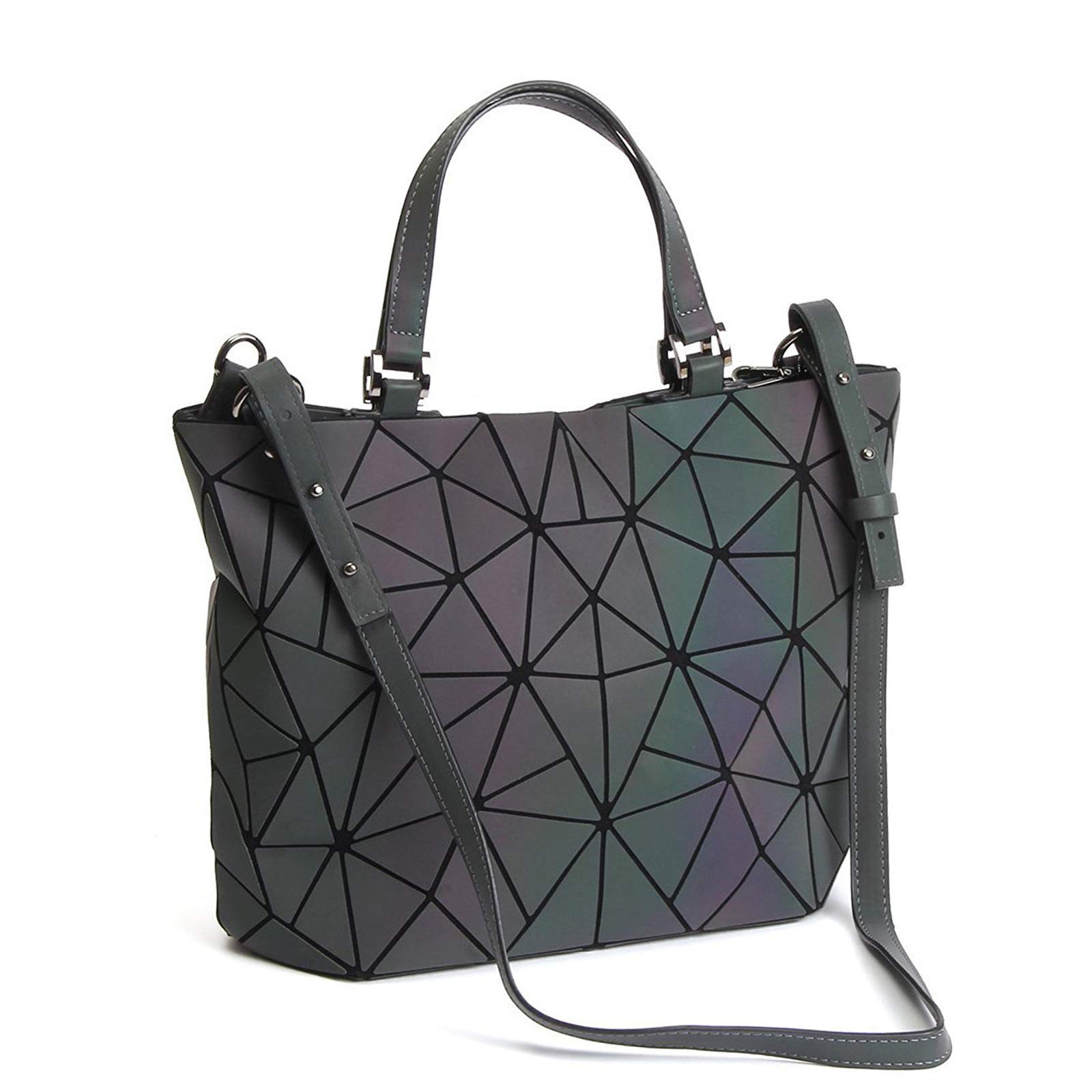 FZChenrry Geometric Luminous Purse and Handbags for Women Holographic Bag Top-Handle with Zipper Closure Messenger Satchel Bags NO.1