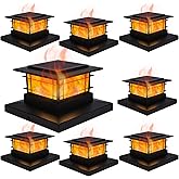 Dynaming 8 Pack Solar Post Cap Lights Outdoor with Flickering Flame Light, Fence Post Solar Lights Fit for 4x4 5x5 6x6 Vinyl/Wooden Posts, High Brightness SMD LED Lighting Decor for Garden Deck Patio