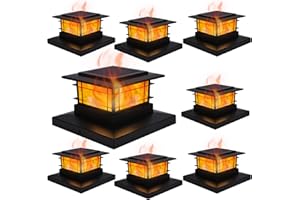 Dynaming 8 Pack Solar Post Cap Lights Outdoor with Flickering Flame Light, Fence Post Solar Lights Fit for 4x4 5x5 6x6 Vinyl/Wooden Posts, High Brightness SMD LED Lighting Decor for Garden Deck Patio