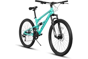 Rycheer 24/26/27.5 Inch Mountain Bike, Dual/Front Suspension Mens Mountain Bike with 21 Speeds High-Carbon Steel Frame and Disc/V Brakes, Adult Sport Bicycle for Trail Snow Commuter City Road