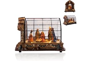 VCUTEKA Christmas Village Collectible Building, Animated Christmas Village Greenhouse Musical Village Perfect Addition to Your Xmas Indoor Decorations or Holiday Displays, Brown