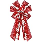 Threetols Large Christmas Bows for Wreath,Red Glitter Stripe Wreath Bows Xmas Decor Bows for Front Door, Snowflake Red Burlap Ornament Tree Topper Bows for Christmas Indoor Outdoor Decor