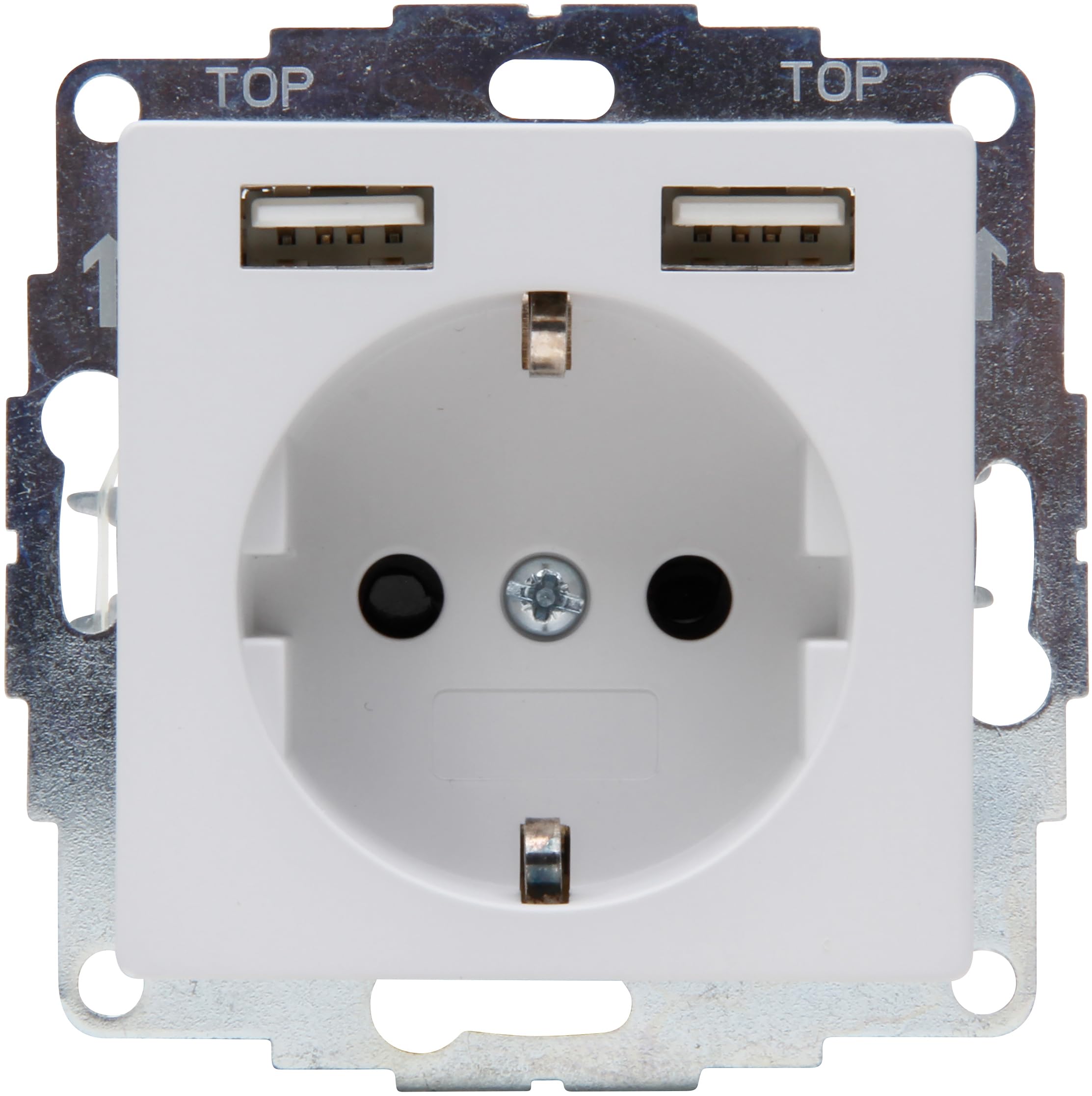 Kopp Athenis 296234082 Protective Contact Socket, Single with 2 x USB Charging Sockets, 16 A, 250 V~, Output Current of Charging Sockets Max. 2400 mA/5 V, IP20, Grey, Matte Surface