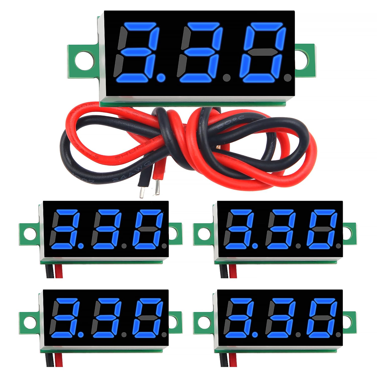 YIXISI 5 PCS DC 2.4-30V Gauge Tester 0.28", 2 Wires Mini Digital LED Voltmeter Display with Reverse Polarity Protection and Accurate Pressure Measurement Voltage Tester (Blue）