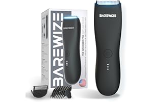 BAREWIZE Body Hair & Pubic Hair Trimmer for Men | Waterproof, USB-C Rechargeable, LED Light, Replaceable Ceramic Blade, Electric Ball Shavers, Manscape Kit, Mens Personal Groomer (Black)