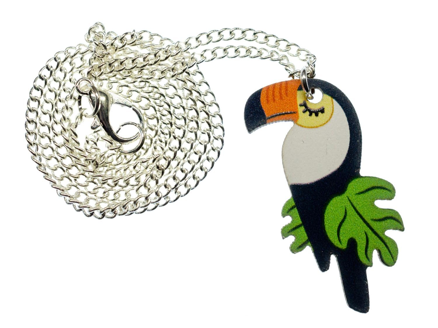 Miniblings Toucan Necklace - Handmade Fashion Jewelry I Chain 45cm Bird Primeval Forest Hornbill Rainforest Parrot Woodpecker Animal Exotic - Silver-Plated Link Chain