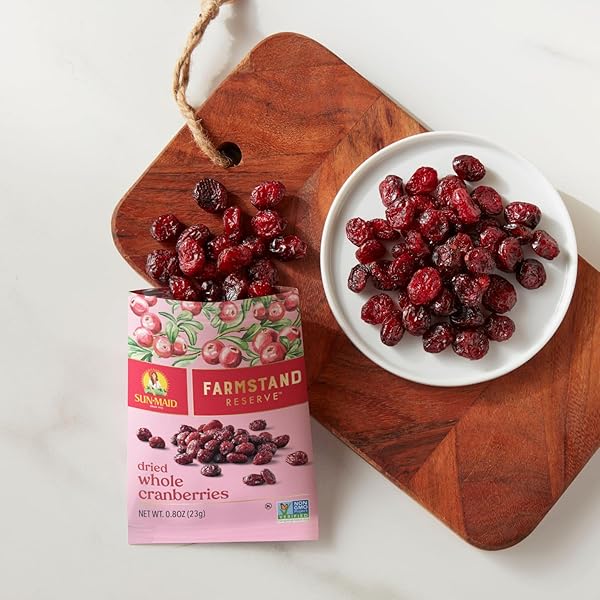 SUN-MAID FARMSTAND RESERVE WHOLE DRIED CRANBERRIES – (5 PACK) 0.8 OZ SNACK BAG – DRIED FRUIT SNACK FOR NATURAL SWEETENERS