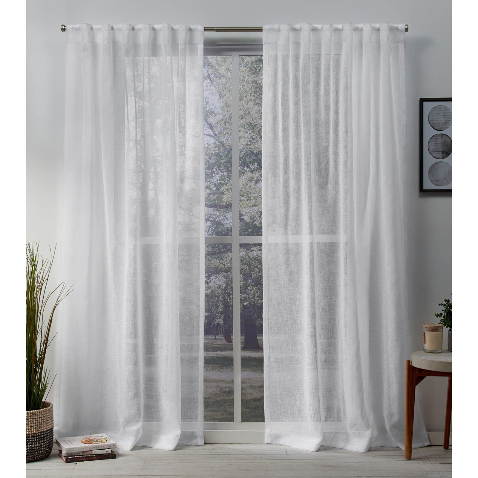 Photo 1 of EXCLUSIVE HOME Belgian Sheer Hidden Tab Top Curtain Panel Pair, 50"x96", Winter White