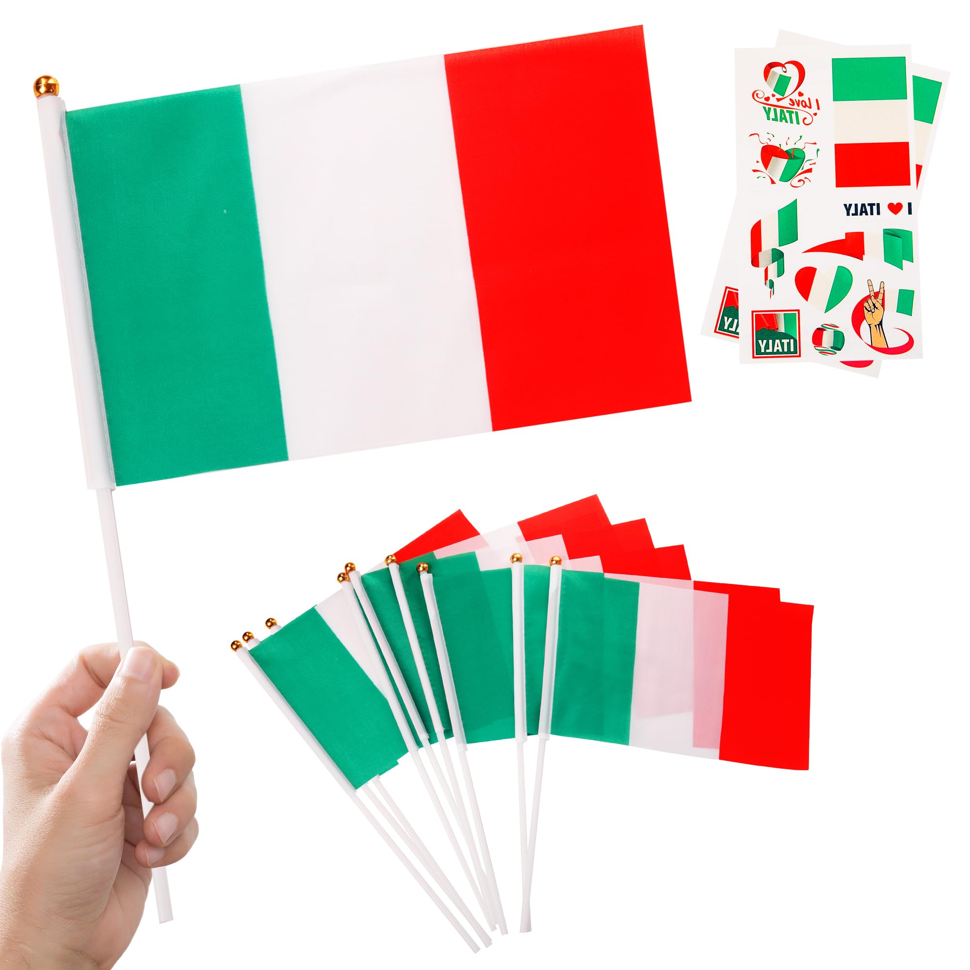 World Cup Football 2026 Italy Tournament Flags Decorations 10pcs Small Italy Flags on Sticks & 2pcs Tattoos, Mini Flags Hand Held Flags for football fans Game Day National Day Pub Party Decor