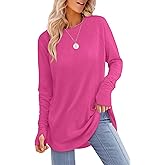 XIEERDUO Womens Tunic Tops to Wear with Leggings Long Sleeve Thumb Hole Shirts Crew Neck Curved Hem