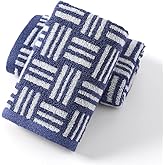 YiLUOMO White Striped Pattern Blue Hand Towel Set of 2 Super Soft 100 Percent Terry Cotton Ultra Absorbent Quick Dry Bathroom Hand Towel 13 X 29 inch