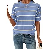 SHEWIN Womens Tops Crewneck Short Sleeve Sweater Pullover Knit Striped Shirt Spring Outfits for Women 2026