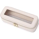 Pinkmik Makeup Brush Case Clear Travel Cosmetic & Toiletry Bag Small Makeup Bag with Zipper Purse Organizer Car Essential Bag for Women (Beige, SLIM)