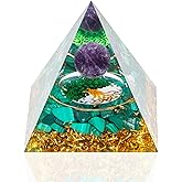 Orgonite Pyramid, Natural Amethyst Malachite Orgone Pyramid, Protection Crystals Energy Generator for Stress Reduce Meditation, Attract Wealth Lucky