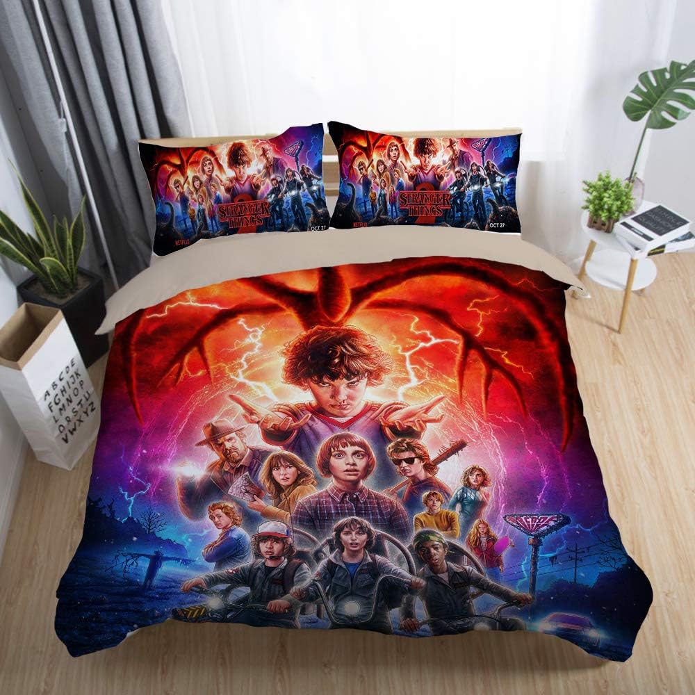 EVDAY 3D Stranger Things Duvet Cover Set Ultra Soft Microfiber Polyester Popular Series Theme 3D Thrilling Bedding Including 1Duvet Cover,2Pillowcases Queen Size