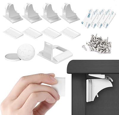 Q Lines Magnetic Cupboard Locks 4 Locks 1 Key Baby Safety Adhesive