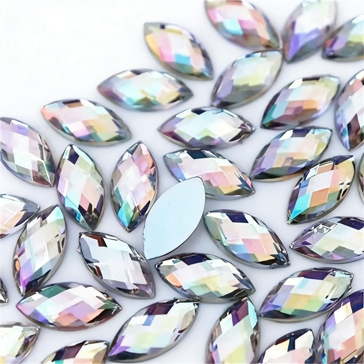 Photo 1 of 100 Pcs 15x7mm AB Colorful Jewels Gems Rhinestones for Crafts, Horse Eye Flatback Acrylic Gemstone for Halloween Party Decorations Clothing Wedding Dress DIY Crafting Accessories(01 Clear AB)