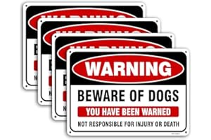 4-Pack Beware of Dog Sign 10x7 inches Rust Free .040 Aluminum, UV Printed- Professional Graphics-Metal Reflective- Easy to Mo