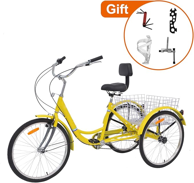 Barbella 26 Inch Adult Tricycle ThreeWheeled Bicycle with Metal Wire