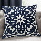 Alysheer Embroidered Decorative Throw Pillow Cover 18x18 inch, Cozy Warm Boho Mandala Chic Knit Pattern Durable 100% Cotton Canvas Cushion Case for Sofa Couch Living Room Bedroom Gifts (Navy Blue)
