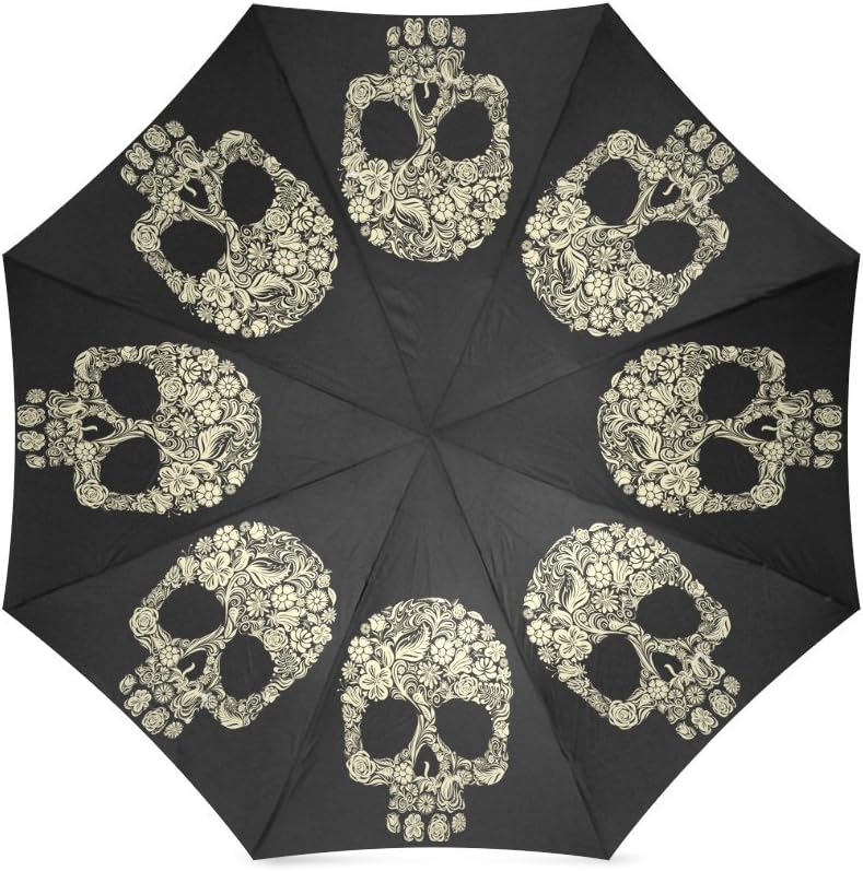 Sugar Skull Dia De Los Muertos Folding Windproof outdoor Travel Umbrella for Women
