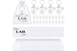 Liliaafar 24 Sets Lab Week Gifts 2026 Bulk Science Symbol Keychain Keyring with Happy Lab Week Cards Organza Bags Gift for La