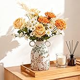 Green Floral Ceramic Vase with Handle, Nordic Boho Small Vases Side Table Flower Centerpiece, Wide Mouth Single Flower Vase Pampas Grass Decorative - for Home Window Sill Living Dining Room Kitchen