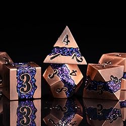 Polyhedral Metal Dice DND,RPG Purple Glitter Stripe