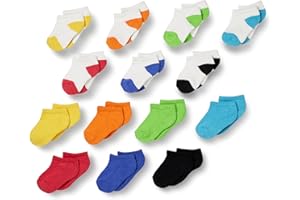 Amazon Essentials Unisex Kids and Toddlers' Cotton Low Cut Cushioned Socks for Boys Girls Toddlers, 14 Pairs