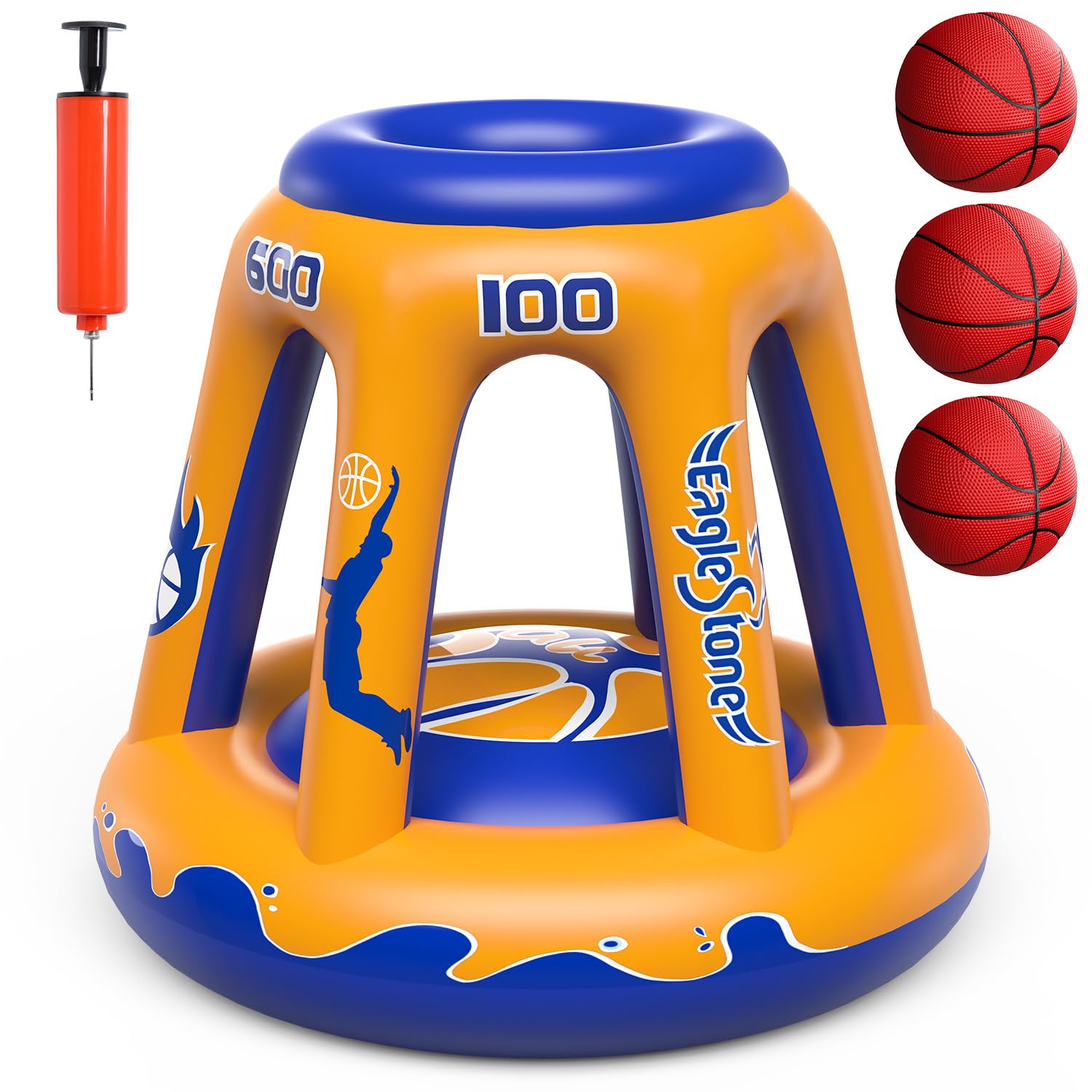 Photo 1 of EagleStone Inflatable Floating Basketball Hoop - 47" Pool Toy for Kids Ages 4-8 & 8-12, 3 Basketballs/Pump, Summer Outdoor Water Game, Yellow