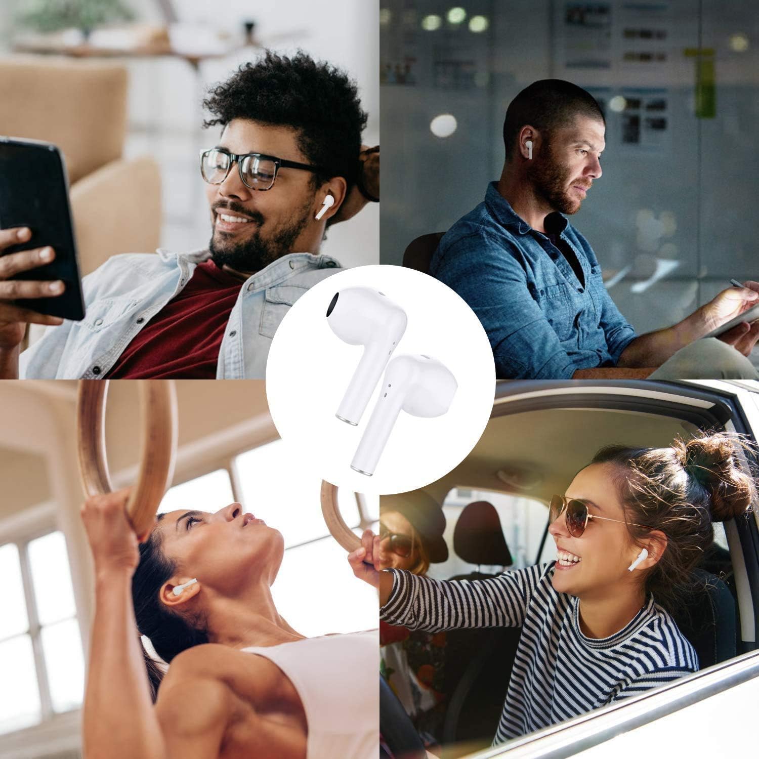 Wireless Headphones Bluetooth 5.0 Wireless Ear Buds Built in Mic in Ear Buds Noise Cancelling Earphones with Charging Case Touch Control Sport Headsets for Apple/iPhone/Android/Samsung (White): Home Audio & Theater