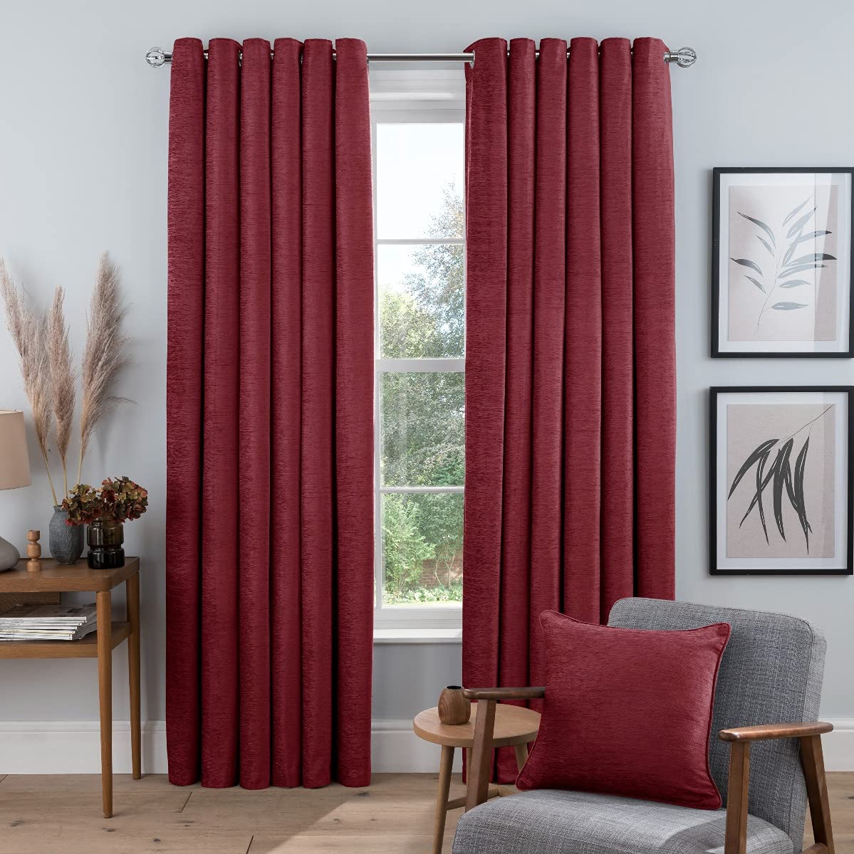 Sleepdown Luxury Chenille Eyelet Lined Curtains for Bedroom and Living Room 66 x 54 Inch Red 2 Panels, 5056242840435