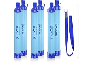 Purewell Outdoor Water Filter Personal Water Filtration Straw Emergency Survival Gear Water Purifier for Camping Hiking Climbing Backpacking(6PCS)