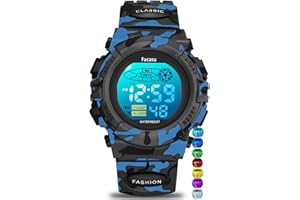 Facasu Camo Sports Watch for Boys-Waterproof Kids Digital Watch with Light, Alarm&Snooze,Stopwatch Military Design Silicone Band Gift for Birthdays,Christmas Outdoor Activities(8+ Years)
