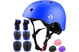 FOOKCIAN Kids Bike Helmet Set with Knee Pads Elbow Pads Wrist Guards,Adjustable Helmet for Toddler Kids&Youth,3~14yrs Girl Boy Kids Protective Gear Set Bicycle Helmet Roller Skate