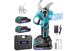 MODOFO Upgraded Electric Pruning Shears, 1.4" Cutting Diameter Cordless Pruner with LCD Display, Brushless Motor, 2×2.0Ah Rechargeable Batteries & Extra Blade for Garden Trees and Branches