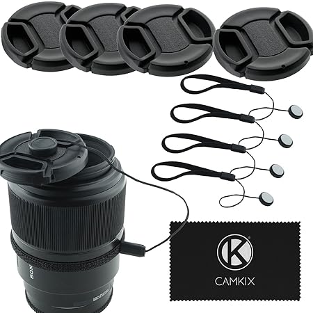 CamKix 4 Stück Snap-on Objektivdeckel oder Zentrum Pinch Objektivdeckel für Nikon, Canon, Sony und andere DSLR-Kameras – Inkl