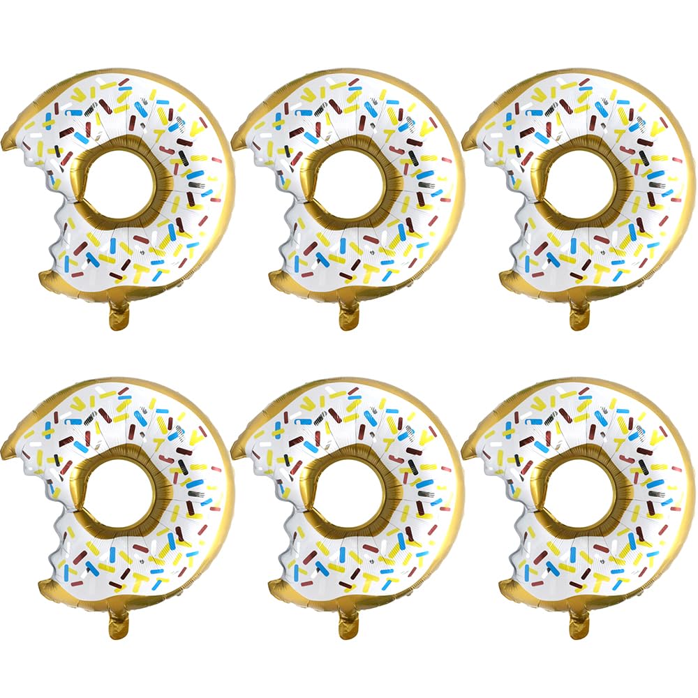 Photo 1 of White Sprinkle Donut Balloon Dessert Food Cake Doughnut Theme Birthday Decoration, 6 Pack Sweet Candy Balloons Sweetmeat Donut Time Balloons For Grow Up Party Supplies Baby Shower Sweet Party Supplies