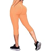 Msicyness Trending Leggings Women's High Waist Yoga Pants Ruched Butt Lift Leggings Textured Scrunch Booty Tights,Orange,L