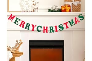 JSDJ Merry Christmas Banner Red Green Wool Felt Garland Christmas Decorations Indoor Happy Holiday Decorations Cute Hanging Decor for Mantel Fireplace Wall, Kids Bedroom, Living Room,Party Supplies